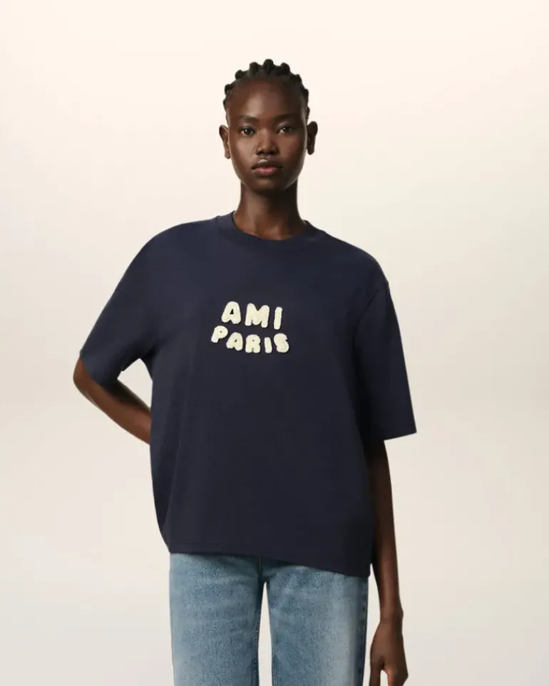 Ami Paris Navy Cotton Patch T-Shirt NAVY BLUE Cheap