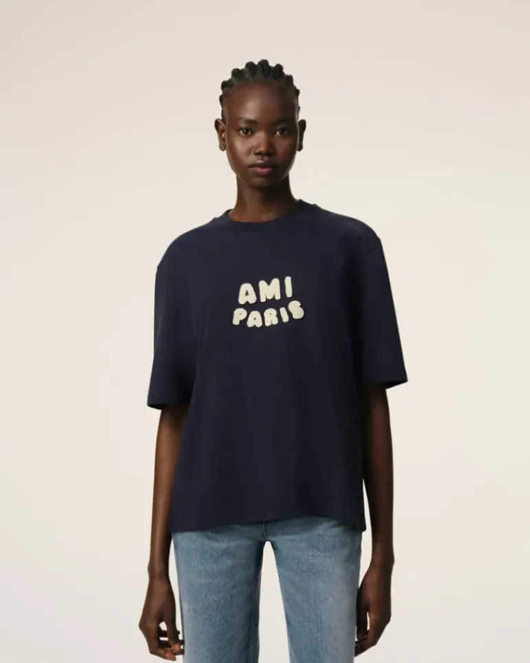Ami Paris Navy Cotton Patch T-Shirt NAVY BLUE Cheap