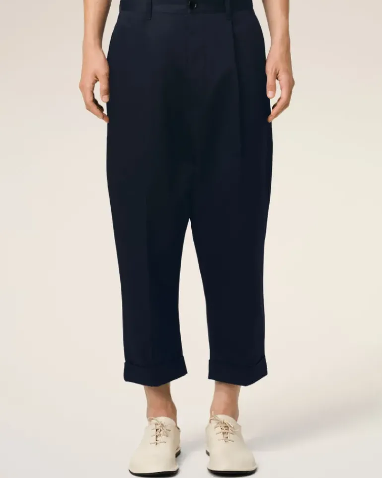Ami Paris Navy Cotton Carrot Oversized Trousers NAVY BLUE Online