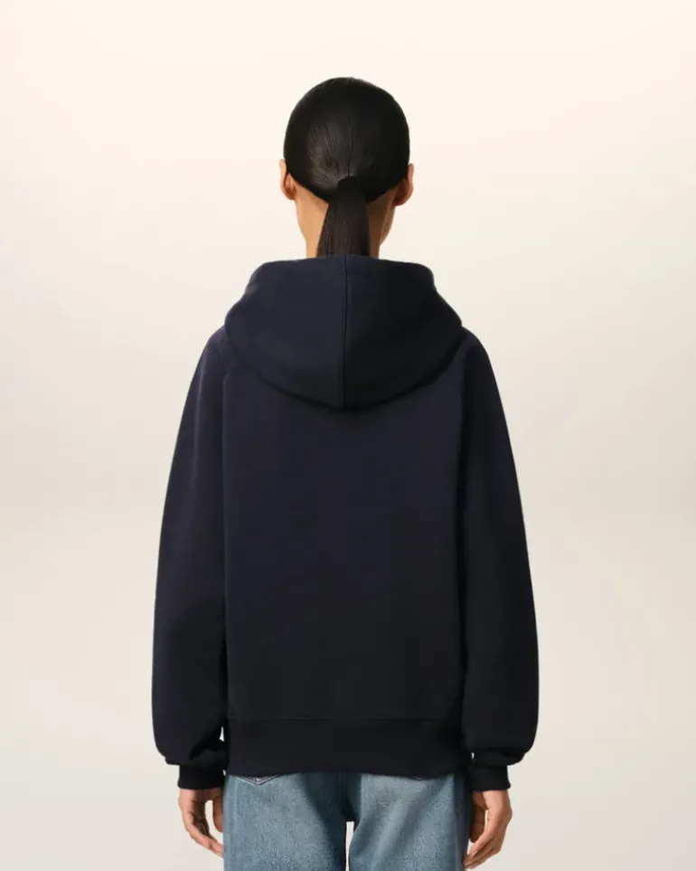 Ami Paris Navy Cotton Hoodie With Patch NAVY BLUE New