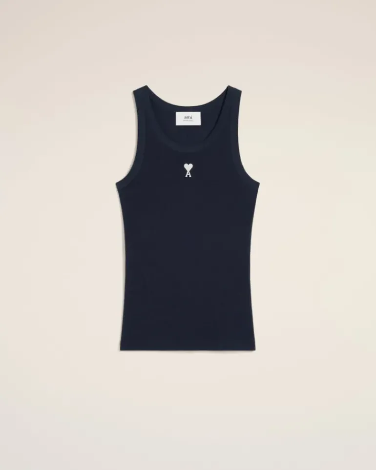 Ami Paris Navy Cotton Rib Ami de Coeur Tanktop NIGHT BLUE Fashion