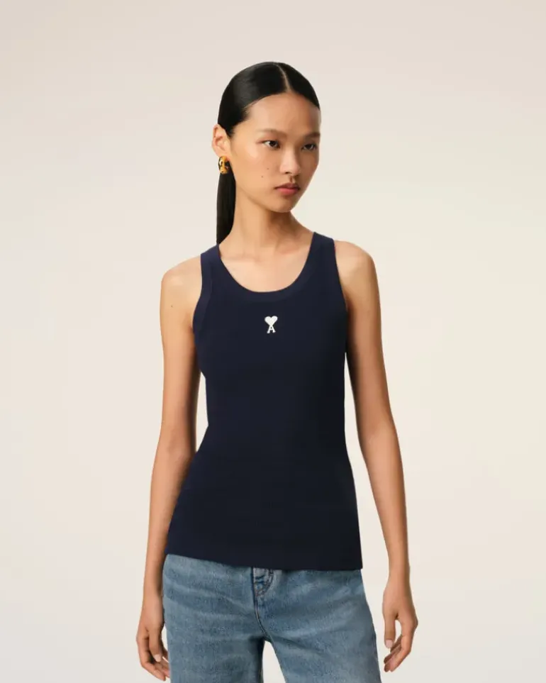 Ami Paris Navy Cotton Rib Ami de Coeur Tanktop NIGHT BLUE Fashion
