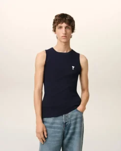 Ami Paris Navy Cotton Rib Ami de Coeur Tanktop NIGHT BLUE Best