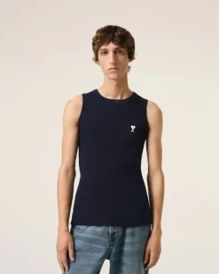 Ami Paris Navy Cotton Rib Ami de Coeur Tanktop NIGHT BLUE Best