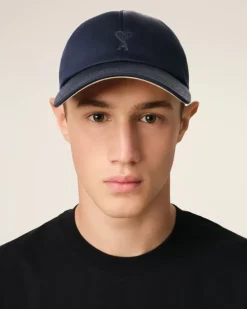 Ami Paris Navy Cotton Tonal Ami de Coeur Embroidery Cap NAVY BLUE/GINGER Discount