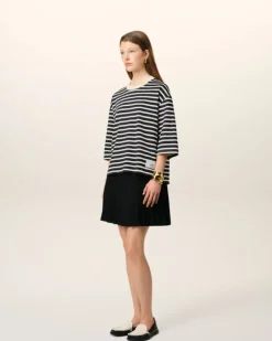 Ami Paris Navy Recycled Cotton Loose Striped T-Shirt NAVY BLUE/WHITE CREAM Best