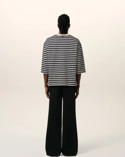 Ami Paris Navy Recycled Cotton Loose Striped T-Shirt NAVY BLUE/WHITE CREAM Best