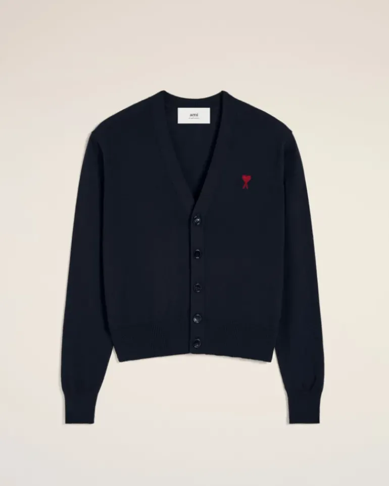 Ami Paris Navy Wool Ami de Coeur Cardigan NIGHT BLUE Online