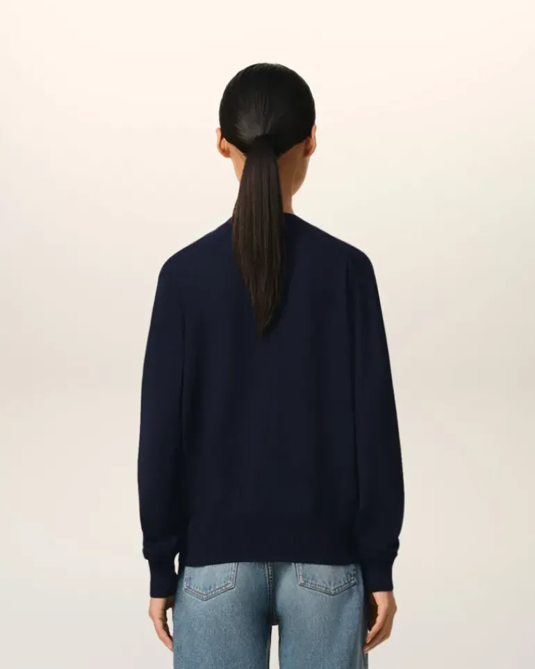 Ami Paris Navy Wool Ami de Coeur Cardigan NIGHT BLUE Online