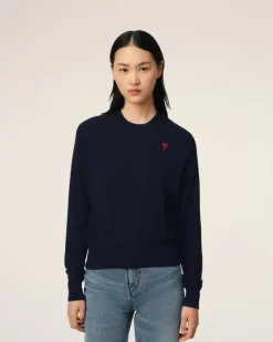 Ami Paris Navy Wool Ami de Coeur Crew Neck Sweater NIGHT BLUE New
