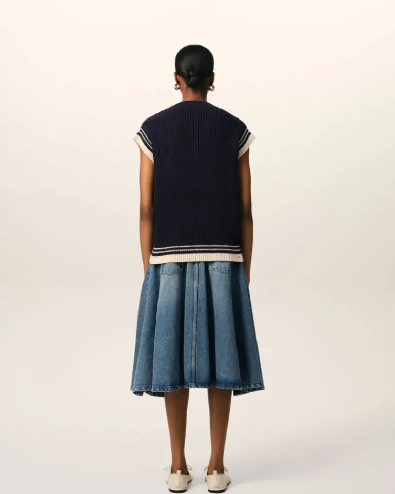 Ami Paris Navy Wool Ribbed Sleeveless V Neck Sweater NAVY BLUE Clearance