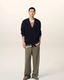 Ami Paris Navy Wool Ribbed Sweater NAVY BLUE Cheap