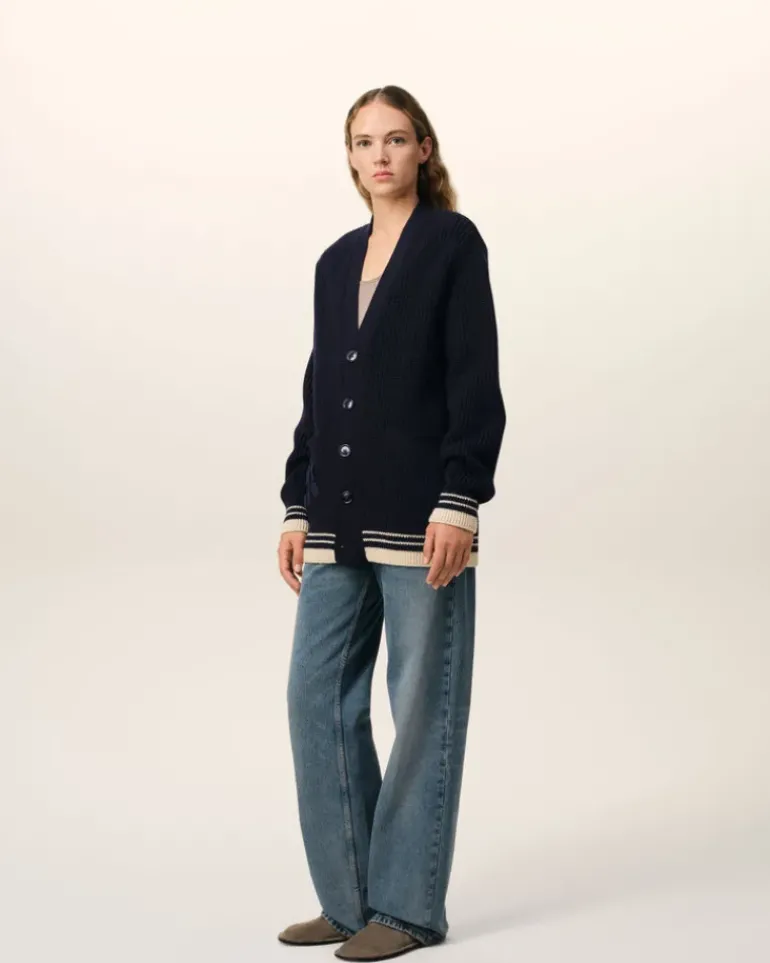 Ami Paris Navy Wool Ribbed Sweater NAVY BLUE Cheap