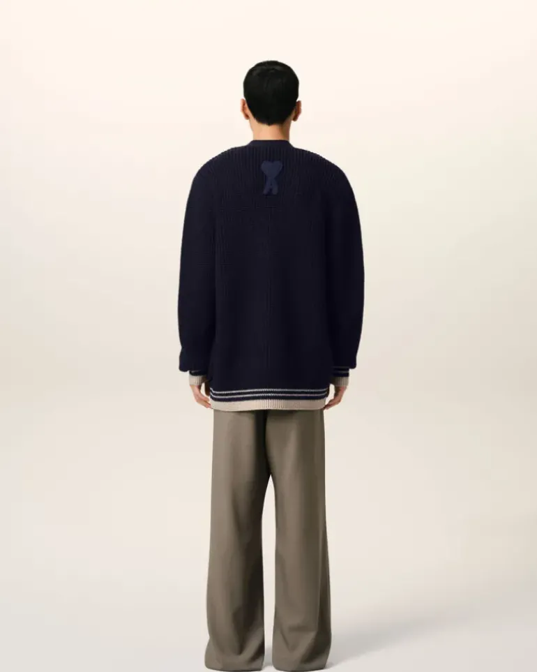 Ami Paris Navy Wool Ribbed Sweater NAVY BLUE Cheap