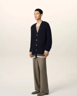 Ami Paris Navy Wool Ribbed Sweater NAVY BLUE Cheap