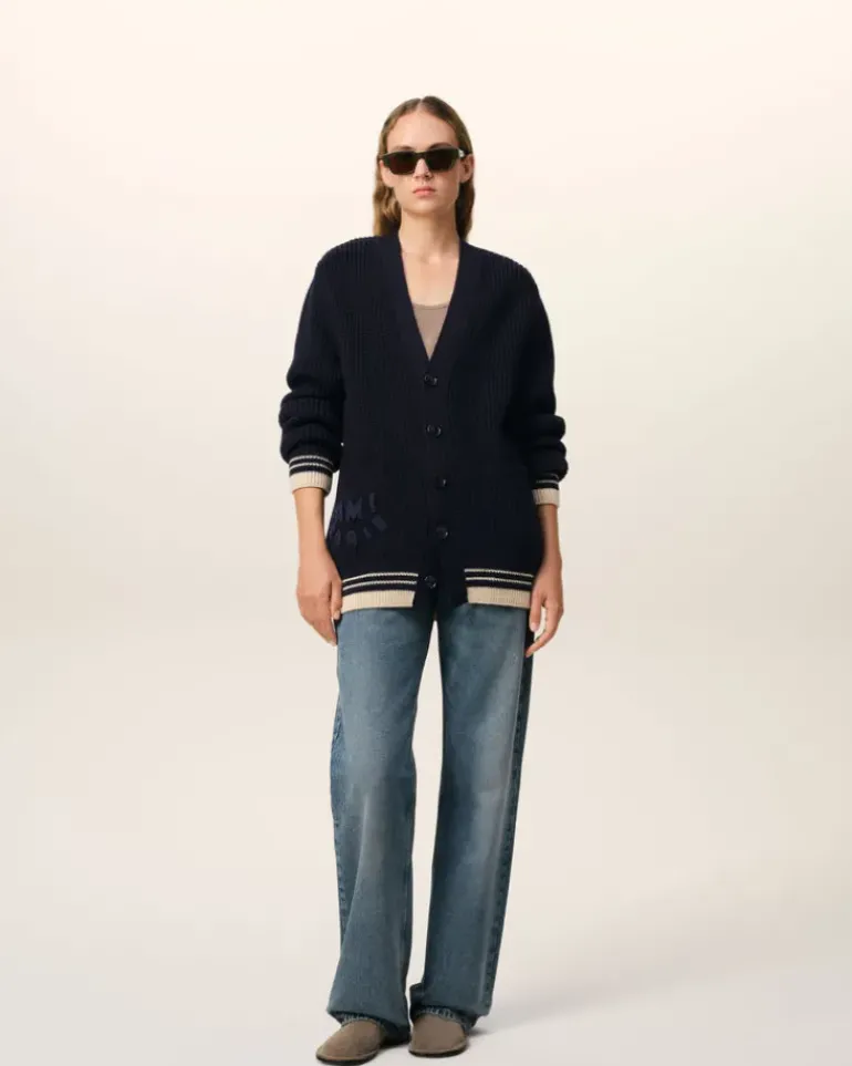 Ami Paris Navy Wool Ribbed Sweater NAVY BLUE Cheap