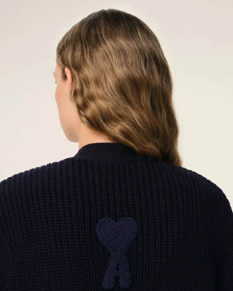 Ami Paris Navy Wool Ribbed Sweater NAVY BLUE Cheap