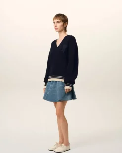 Ami Paris Navy Wool Ribbed V Neck Sweater NAVY BLUE Outlet