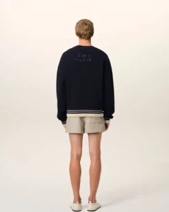Ami Paris Navy Wool Ribbed V Neck Sweater NAVY BLUE Outlet