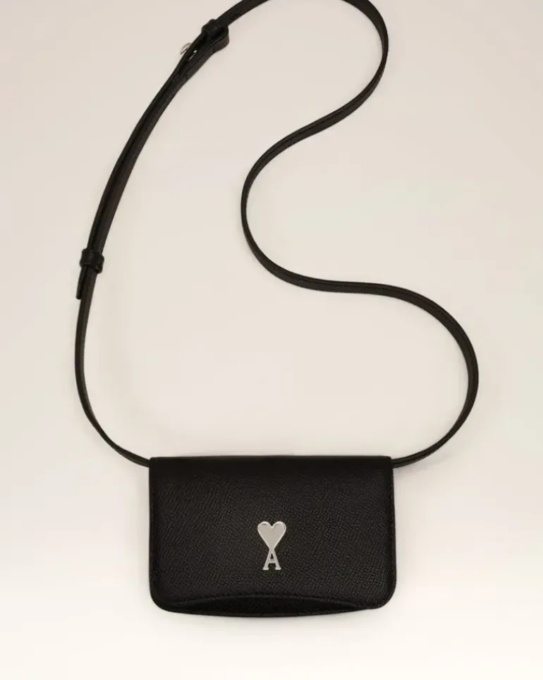 Ami Paris Paris Paris Strap Card Holder BLACK/VIBRATED SILVER New