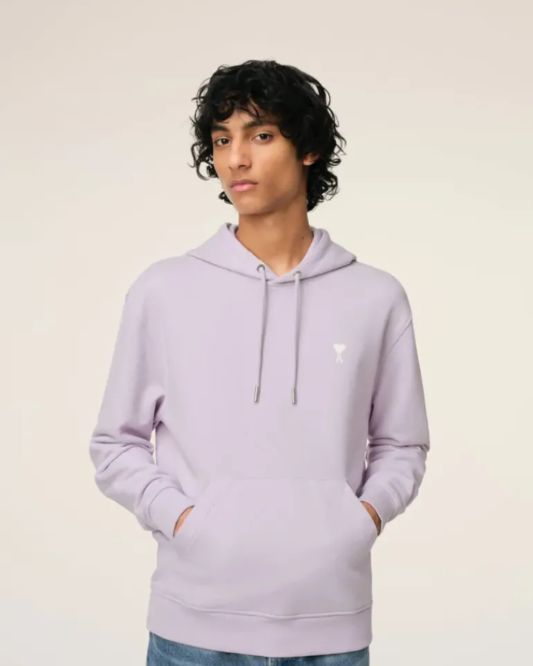Ami Paris Purple Cotton Ami de Coeur Hoodie LILAC Discount
