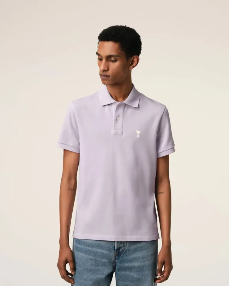 Ami Paris Purple Cotton Ami de Coeur Polo Shirt LILAC Cheap