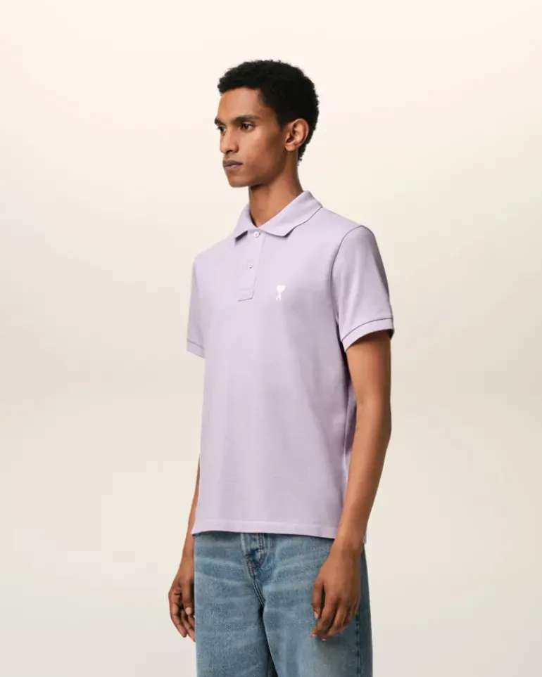 Ami Paris Purple Cotton Ami de Coeur Polo Shirt LILAC Cheap