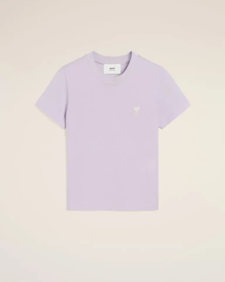 Ami Paris Purple Cotton Cropped T-Shirt LILAC Fashion
