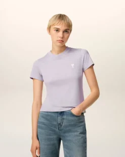 Ami Paris Purple Cotton Cropped T-Shirt LILAC Fashion