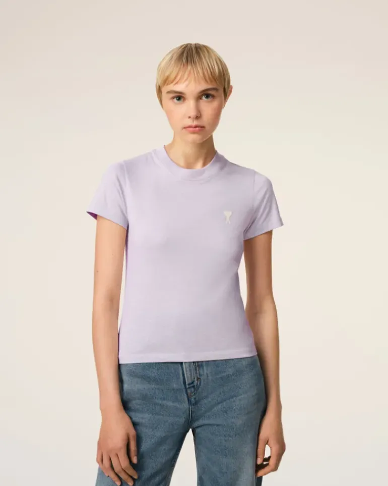Ami Paris Purple Cotton Cropped T-Shirt LILAC Fashion
