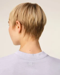 Ami Paris Purple Cotton Cropped T-Shirt LILAC Fashion