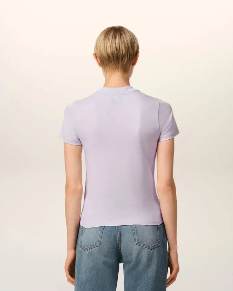 Ami Paris Purple Cotton Cropped T-Shirt LILAC Fashion