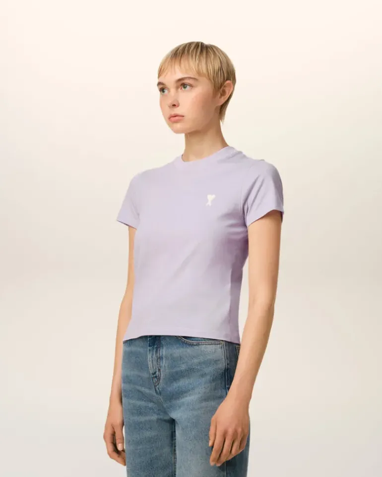 Ami Paris Purple Cotton Cropped T-Shirt LILAC Fashion