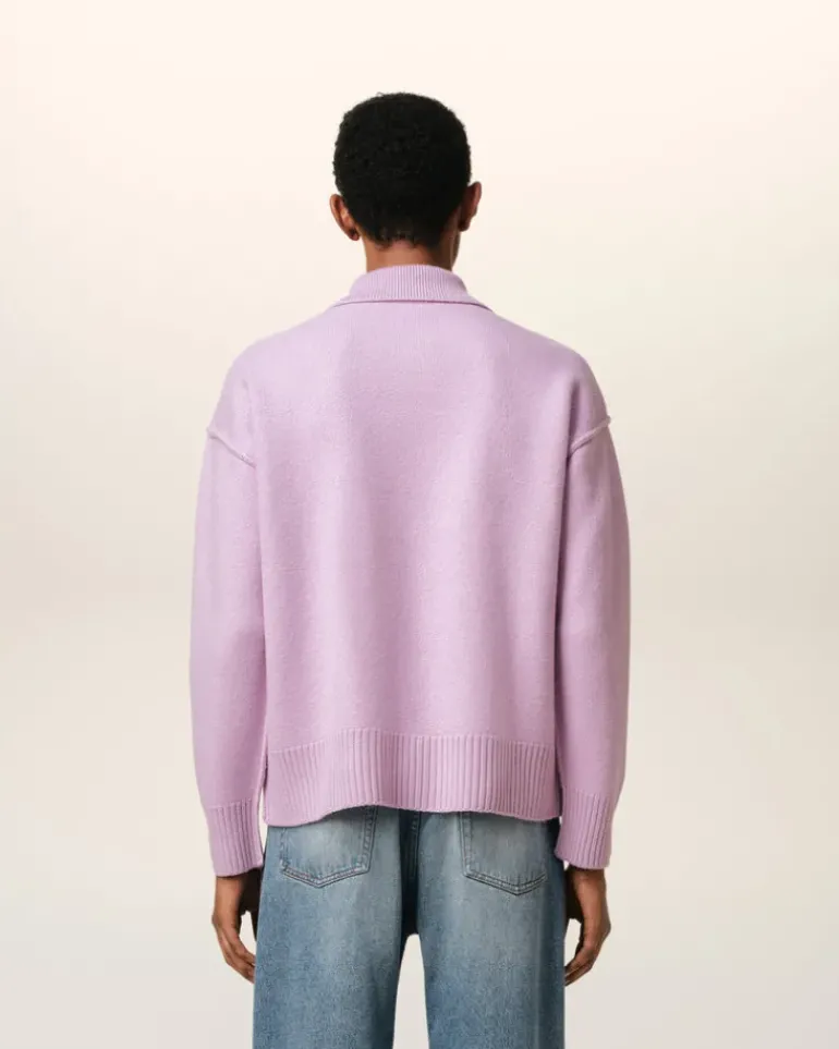 Ami Paris Purple Wool Ami de Coeur Polo LILAC/OFF WHITE Hot