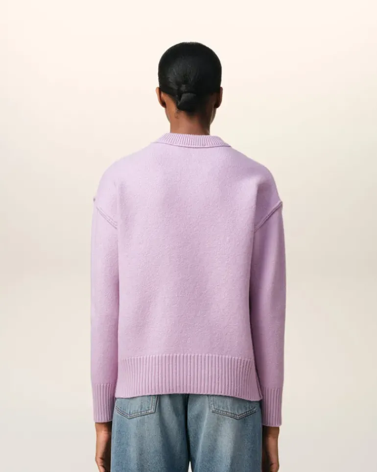 Ami Paris Purple Wool Ami de Coeur Sweater LILAC/OFF WHITE New