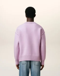 Ami Paris Purple Wool Ami de Coeur Sweater LILAC/OFF WHITE New