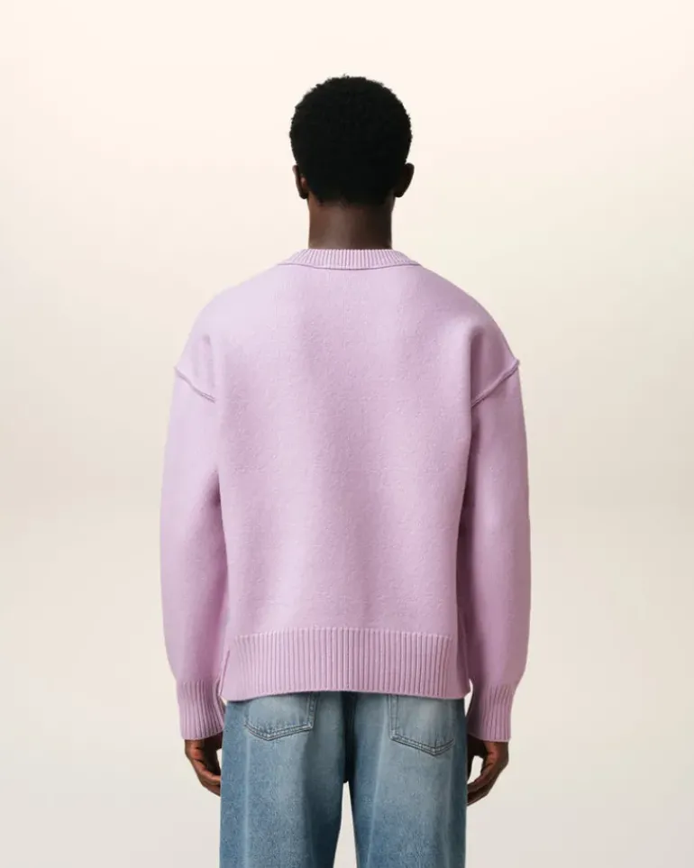 Ami Paris Purple Wool Ami de Coeur Sweater LILAC/OFF WHITE New