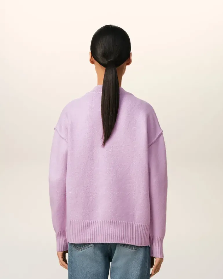 Ami Paris Purple Wool Ami de Coeur Cardigan LILAC/OFF WHITE Online