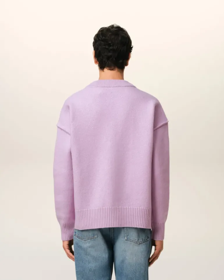 Ami Paris Purple Wool Ami de Coeur Cardigan LILAC/OFF WHITE Online