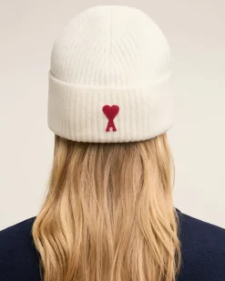 Ami Paris Red Ami de Coeur Beanie OFF WHITE/ RED Discount