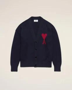 Ami Paris Red Ami de Coeur Cardigan NIGHT BLUE/RED Fashion