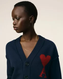 Ami Paris Red Ami de Coeur Cardigan NIGHT BLUE/RED Fashion