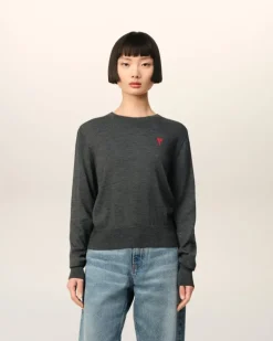 Ami Paris Red Ami de Coeur Crew Neck Sweater HEATHER GREY Store
