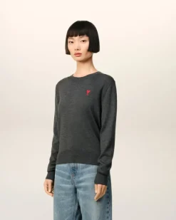 Ami Paris Red Ami de Coeur Crew Neck Sweater HEATHER GREY Store