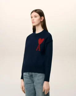 Ami Paris Red Ami de Coeur Sweater NIGHT BLUE/RED Cheap