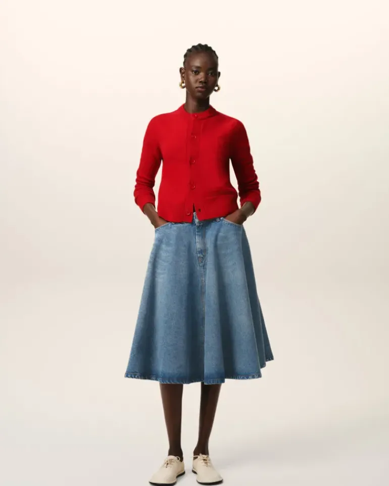 Ami Paris Red Wool Knit Ami de Coeur Crewneck Cardigan POPPY Online