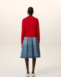 Ami Paris Red Wool Knit Ami de Coeur Crewneck Cardigan POPPY Online