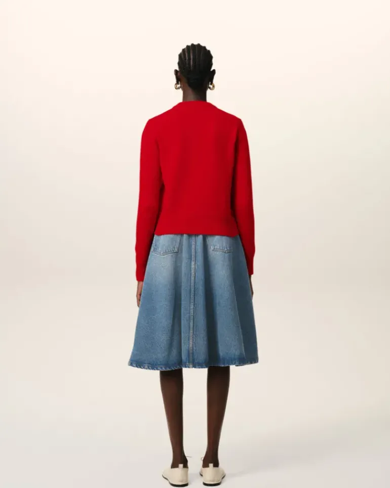 Ami Paris Red Wool Knit Ami de Coeur Crewneck Cardigan POPPY Online