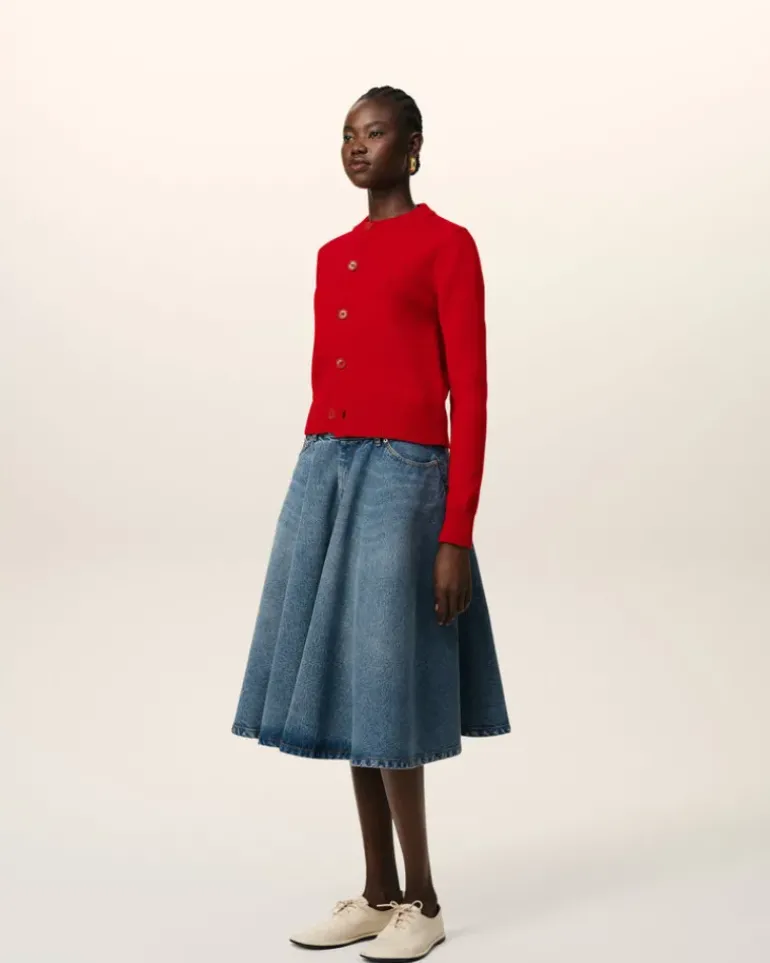 Ami Paris Red Wool Knit Ami de Coeur Crewneck Cardigan POPPY Online