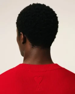 Ami Paris Red Wool Knit Bicolor V Neck Sweater POPPY/MASTIC Sale